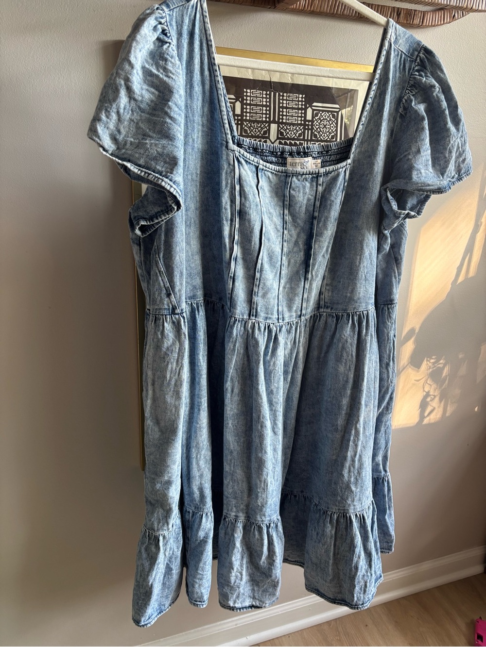Terra & Sky Light Wash Denim Dress with smocked back 2-3X Plus Size - Picture 5 of 5